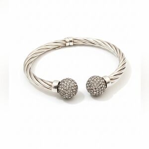 Milor Italy Sterling Silver Twisted Cable Crystal Cuff